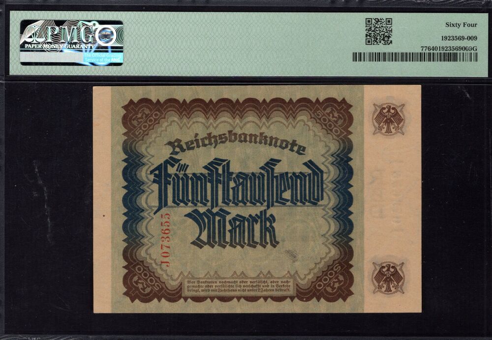 Germany - 5000 Mark 1922 - Pick # 77 - PMG 64