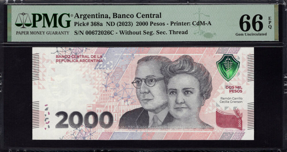 Argentina - 2000 Pesos 2023 - Pick # 368a - PMG 66 EPQ