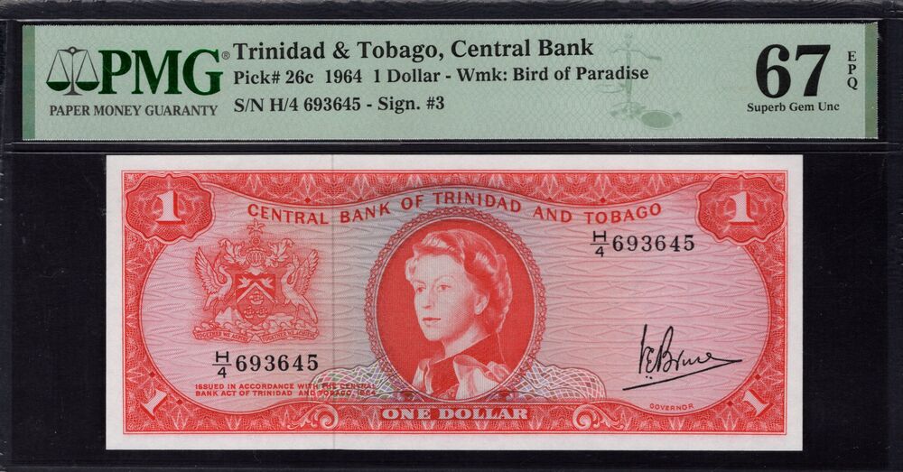 Trinidad and Tobago - 1 Dollar 1964 - Pick # 26c - PMG 67 EPQ