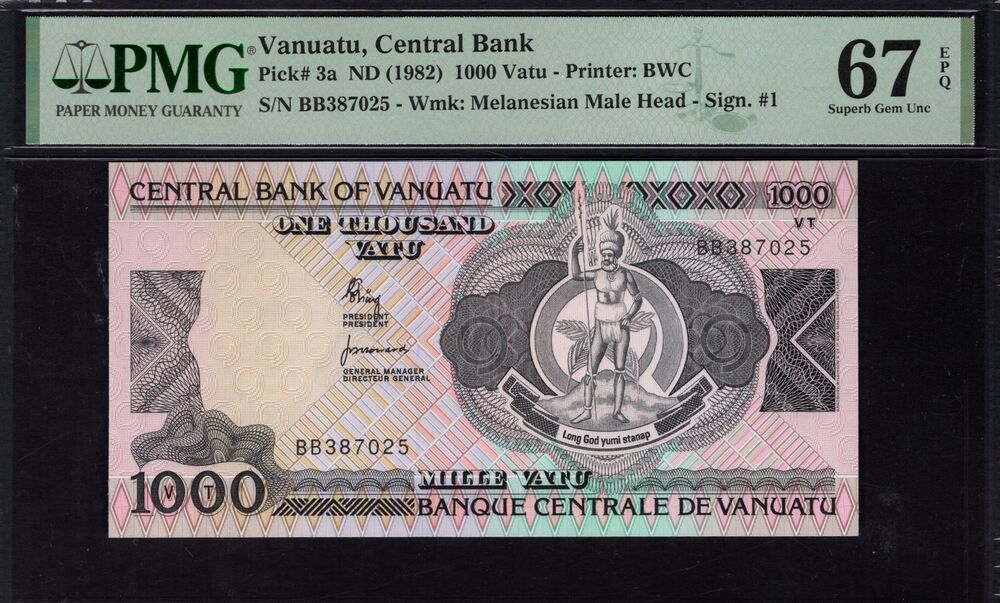 Vanuatu - 1000 Vatu 1982 - Pick # 3a - PMG 67 EPQ