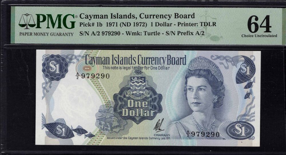 Cayman Islands - 1 Dollar 1971 - Pick # 1b - PMG 64 Choice Uncirculated