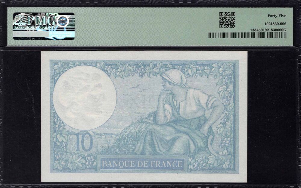 France - 10 Francs 1926 - Pick # 73d - PMG 45 