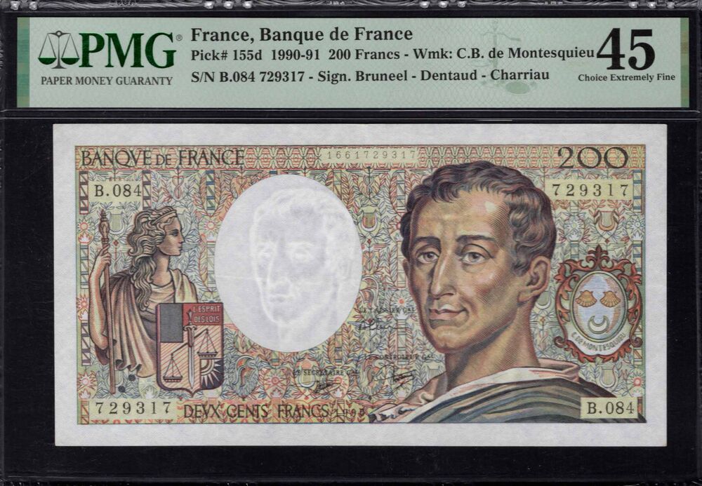 France - 200 Francs 1990 - Pick # 155d - PMG 45 Choice Extremely Fine