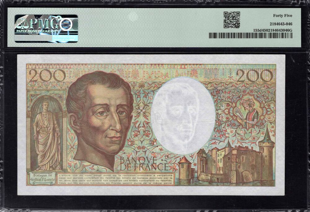 France - 200 Francs 1990 - Pick # 155d - PMG 45 Choice Extremely Fine