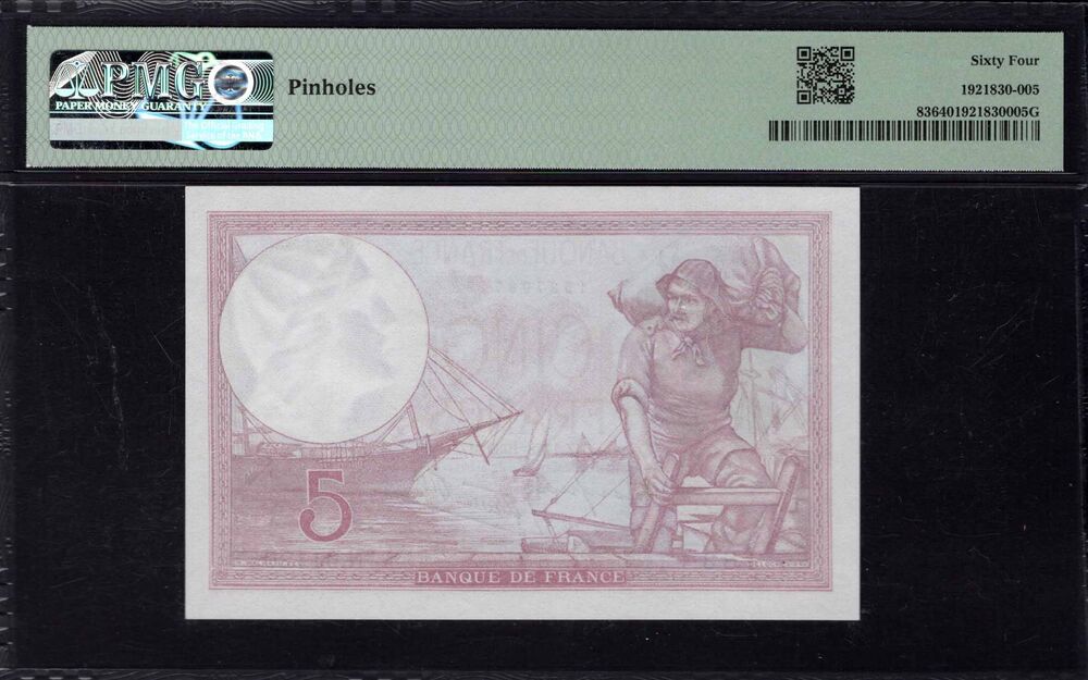 France - 5 Francs 1939 - Pick # 83 - PMG 64