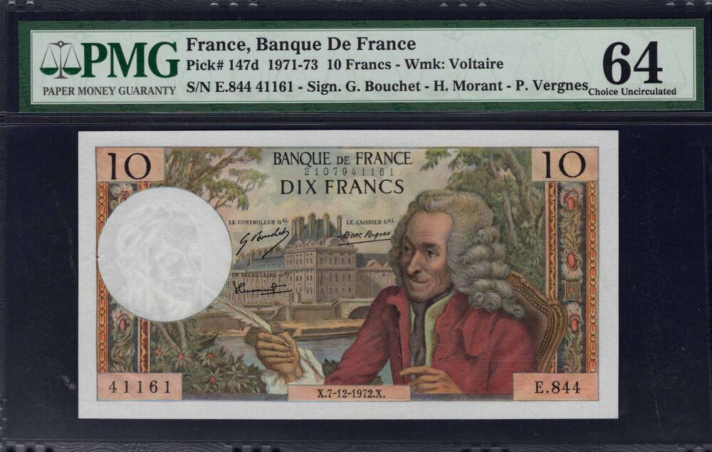 France - 10 Francs 1971 - Pick # 147d - PMG 64 Choice Uncirculated