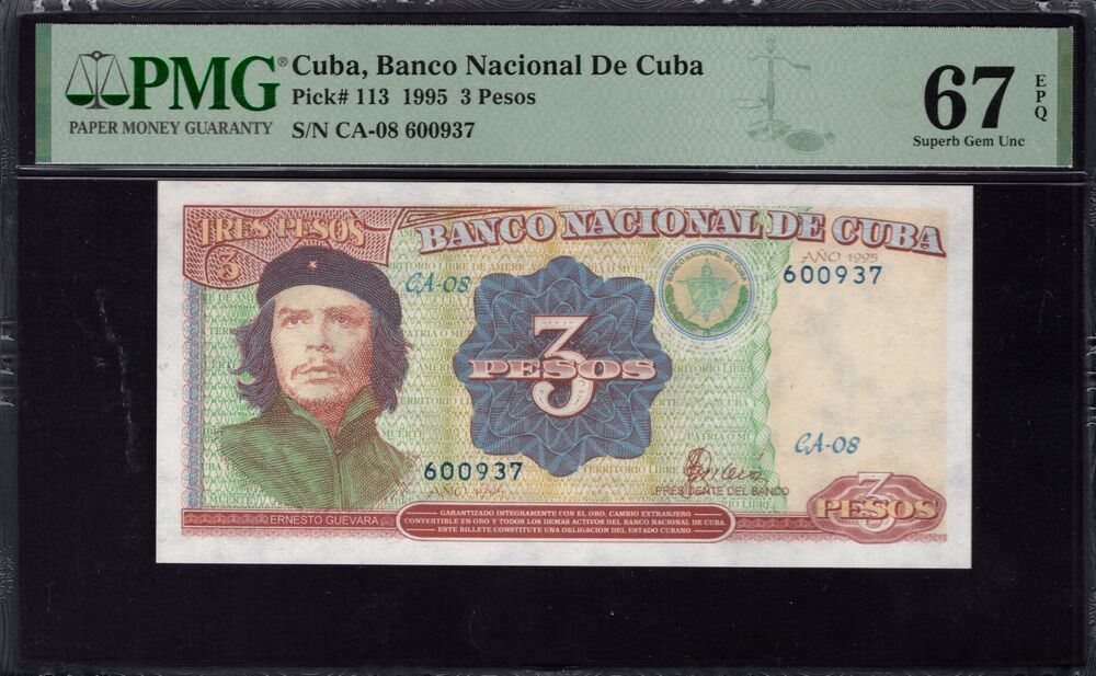 Cuba - 3 Pesos 1995 - Pick # 113 - PMG 67 EPQ