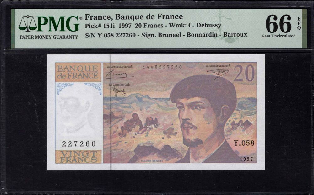 France - 20 Francs 1997 - Pick # 151i - PMG 66 EPQ