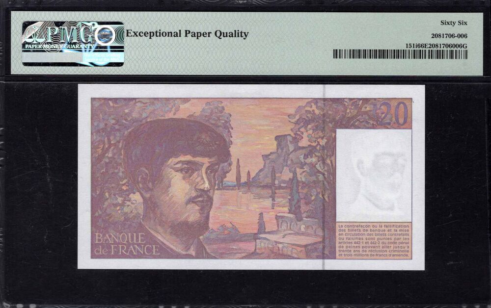 France - 20 Francs 1997 - Pick # 151i - PMG 66 EPQ