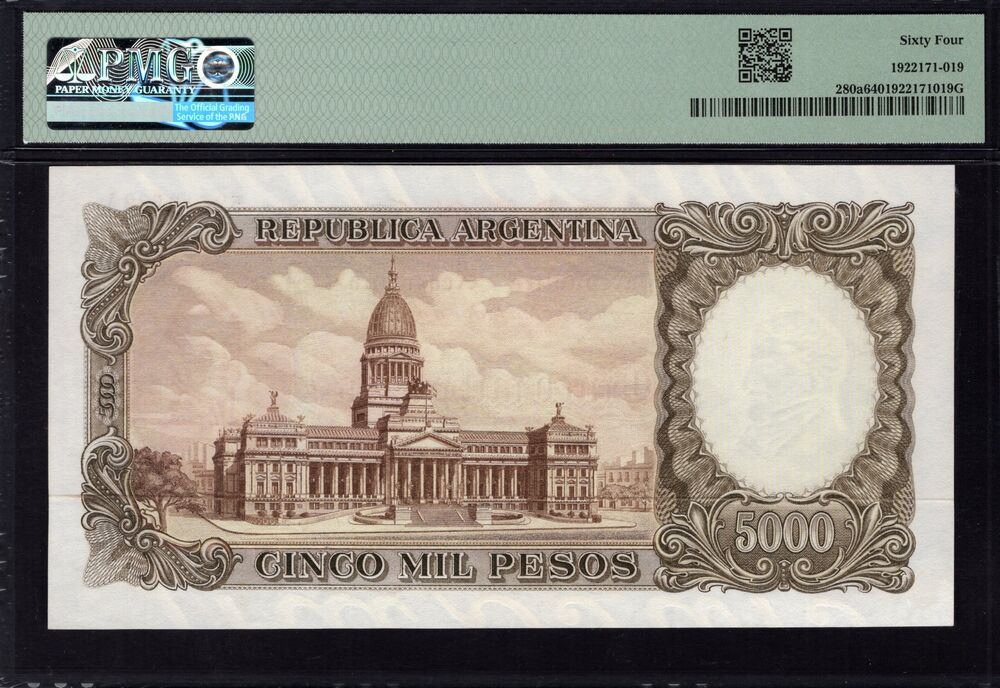 Argentina - 5000 Pesos 1962 - Pick # 280a - PMG 64
