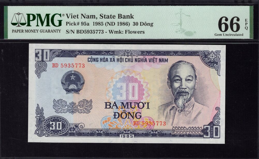 Vietnam - 30 Dong 1985 - Pick # 95a - PMG 66 EPQ