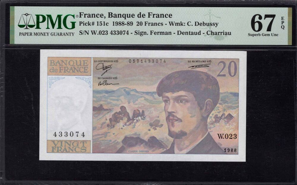 France - 20 Francs 1988 - Pick # 151c - PMG 67 EPQ