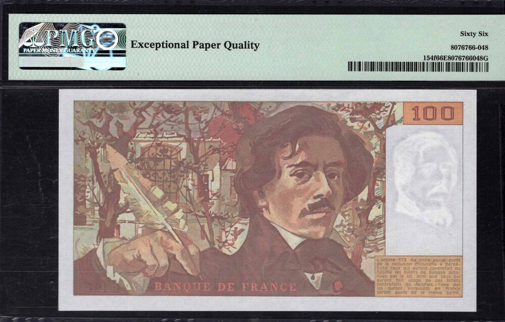 France - 100 Francs 1991 - Pick # 154f - PMG 66 EPQ