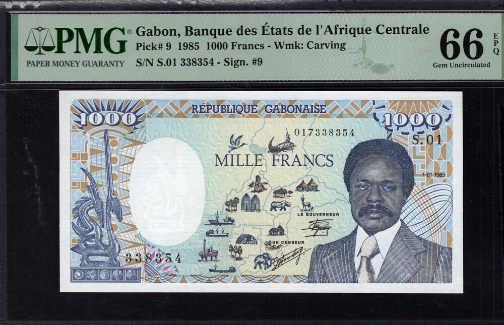 Gabon - 1000 Francs 1985 - Pick # 9 - PMG 66 EPQ