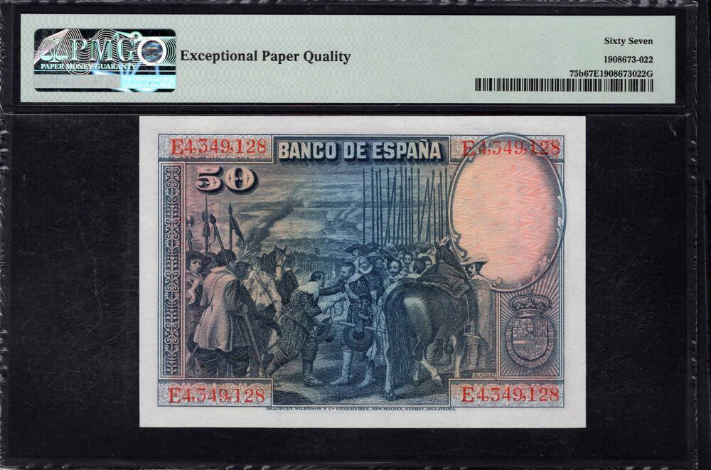 Spain - 50 Pesetas 1928 - Pick # 75b - PMG 67 EPQ