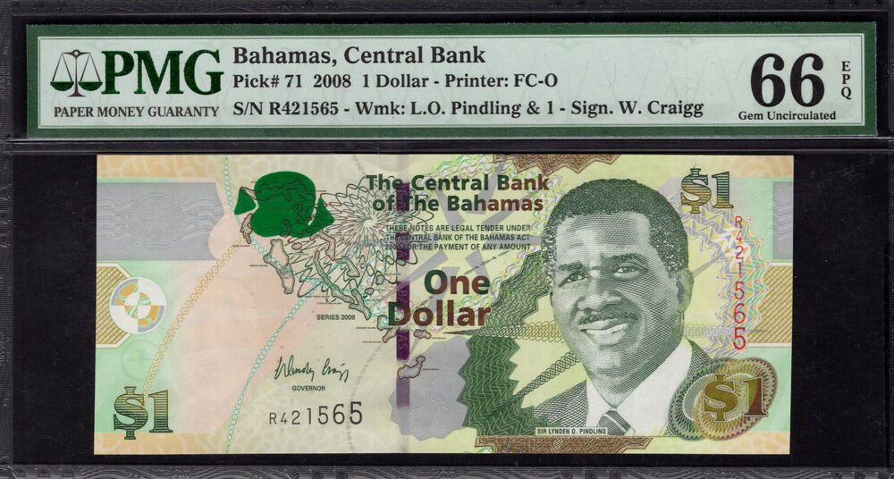Bahamas - 1 Dollar 2008 - Pick # 71 - PMG 66 EPQ