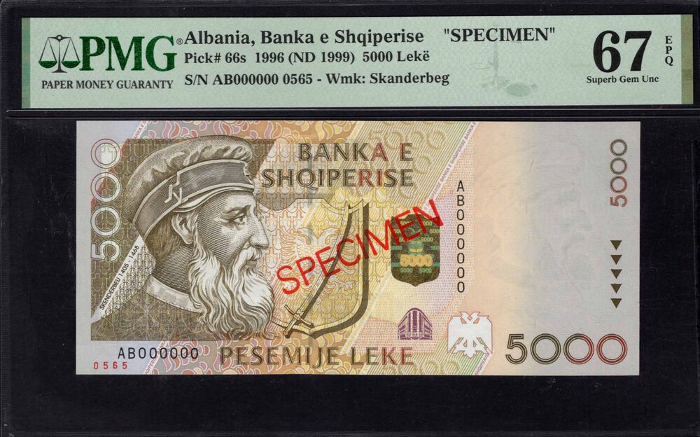 Albania - 5000 Lekë 1996 - Pick # 66s - PMG 67 EPQ