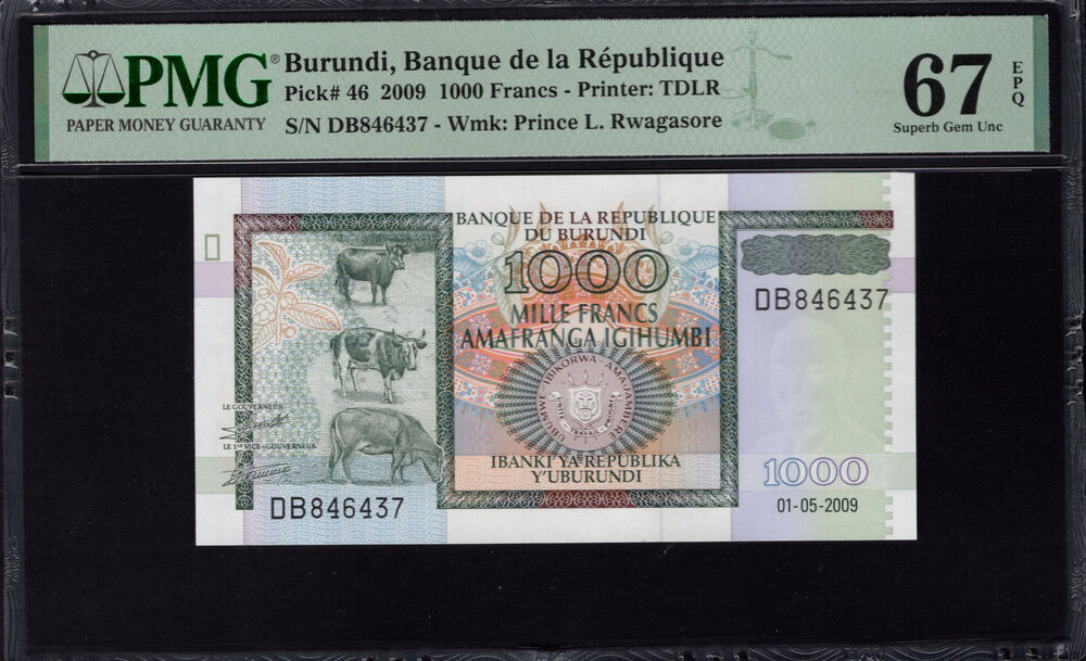 Burundi - 1000 Francs 2009 - Pick # 46 - PMG 67 EPQ