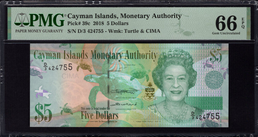 Cayman Islands - 5 Dollars 2018 - Pick # 39c - PMG 66 EPQ