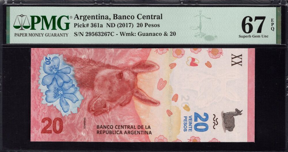 Argentina - 20 Pesos 2017 - Pick # 361a - PMG 67 EPQ
