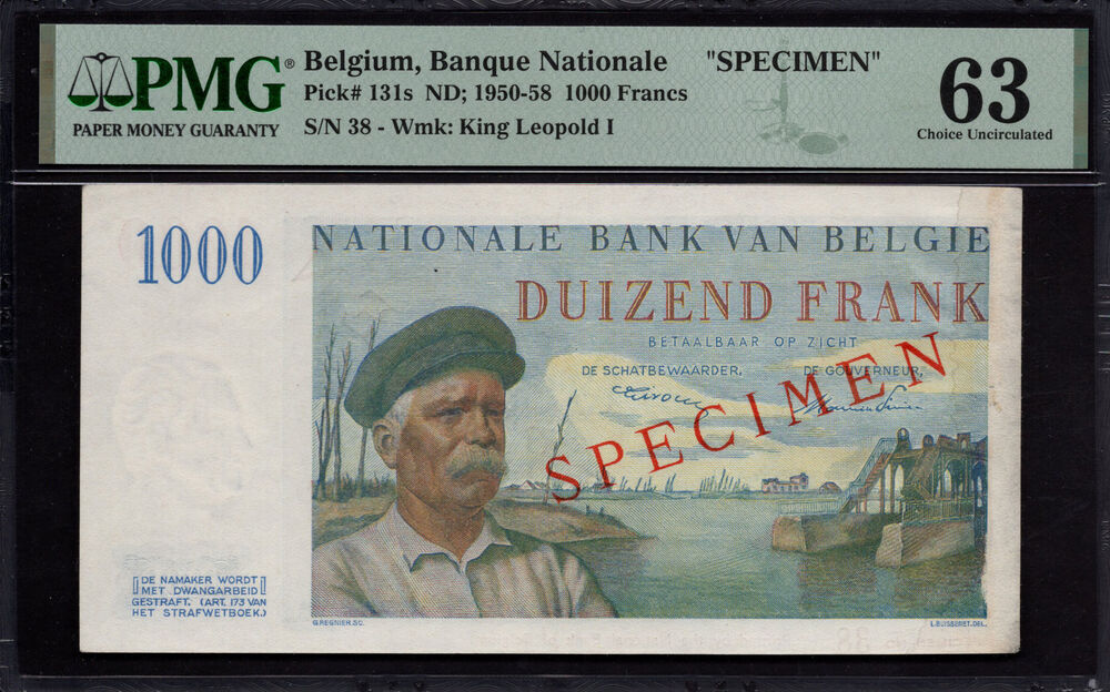 Belgium - 1000 Francs 1950 - Pick # 131s - PMG 63
