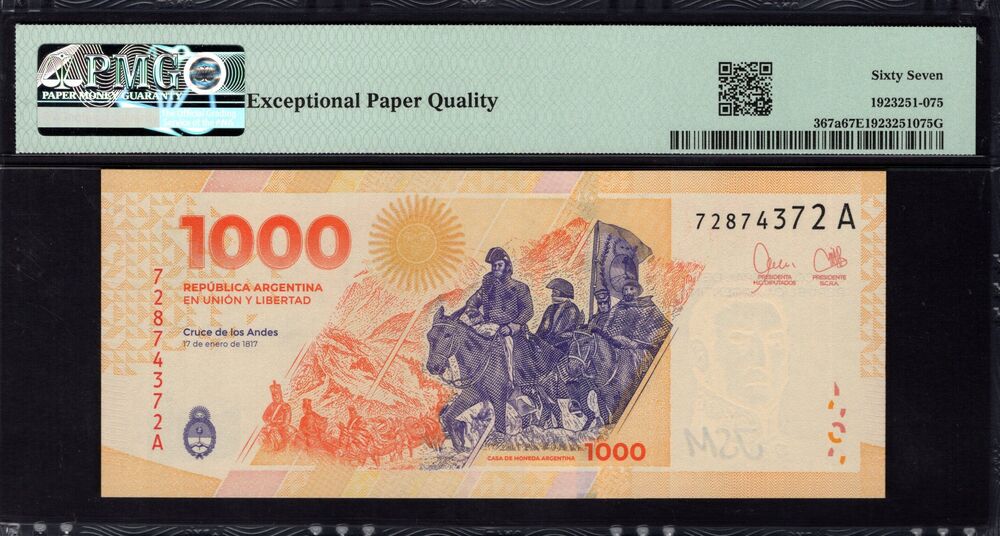 Argentina - 1000 Pesos 2023 - Pick # 367a - PMG 67 EPQ