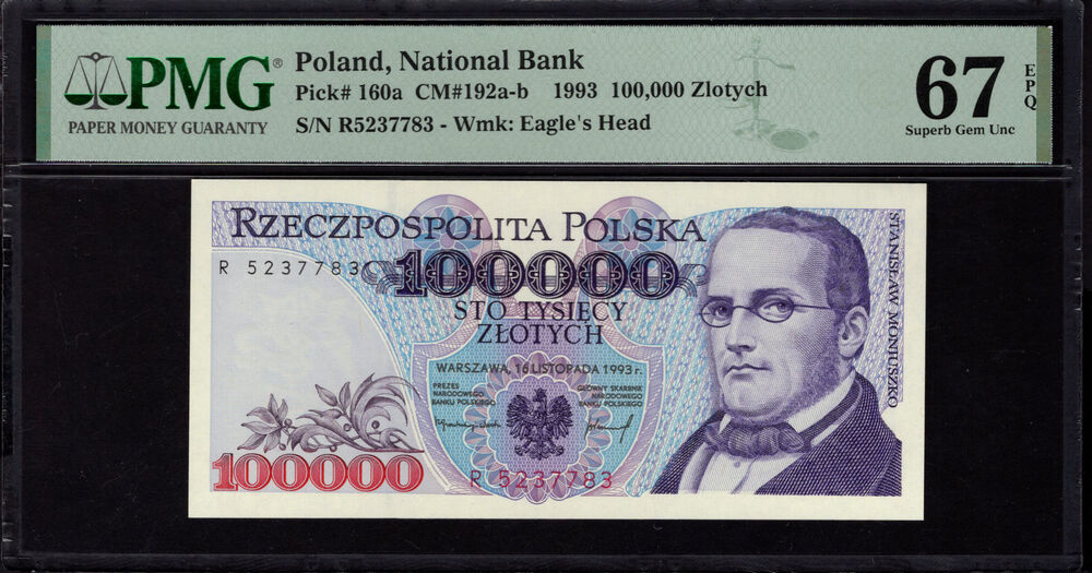 Poland - 100.000 Zlotych 1993 - Pick # 160a - PMG 67 EPQ