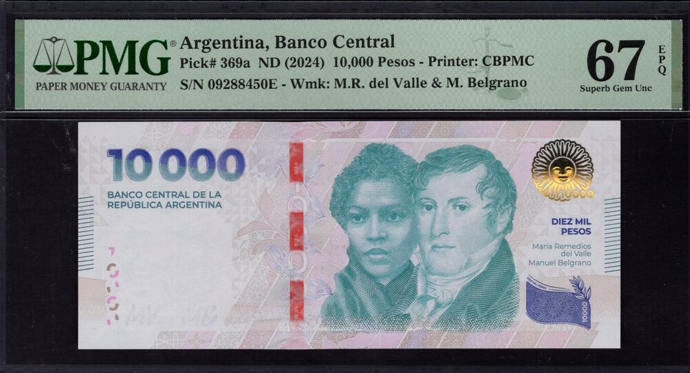 Argentina - 10.000 Pesos 2024 - Pick # 369a - PMG 67 EPQ