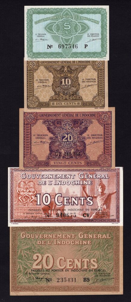 French Indochina - Group of 5 notes - AU/UNC