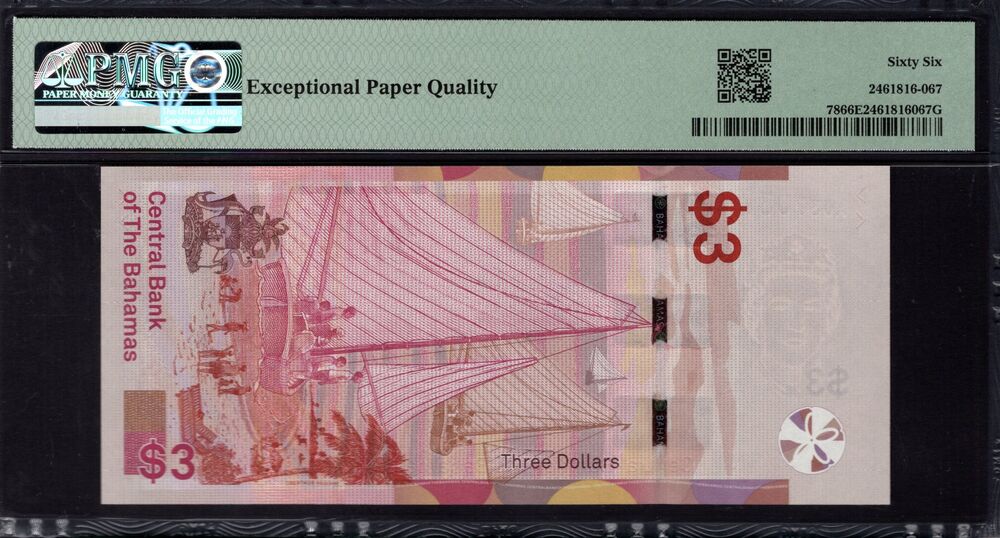 Bahamas - 3 Dollars 2019 - Pick # 78 - PMG 66 EPQ