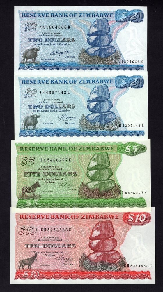 Zimbabwe - Group of 4 notes 1980/83 - AU/UNC