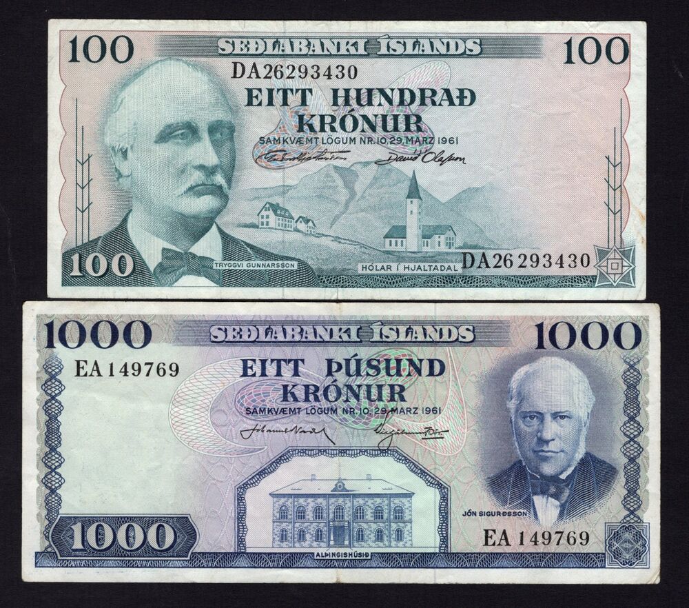 Iceland - 100 & 1000 Kronur 1961 - aVF