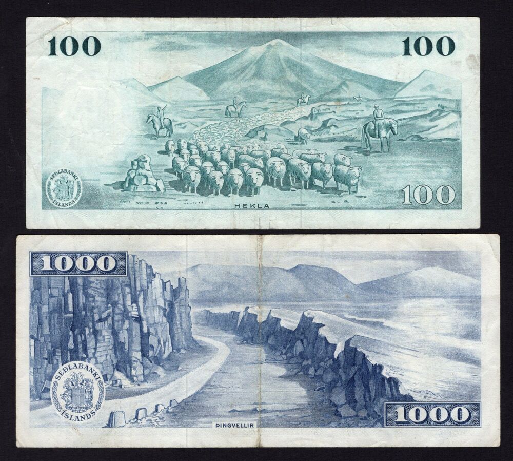 Iceland - 100 & 1000 Kronur 1961 - aVF