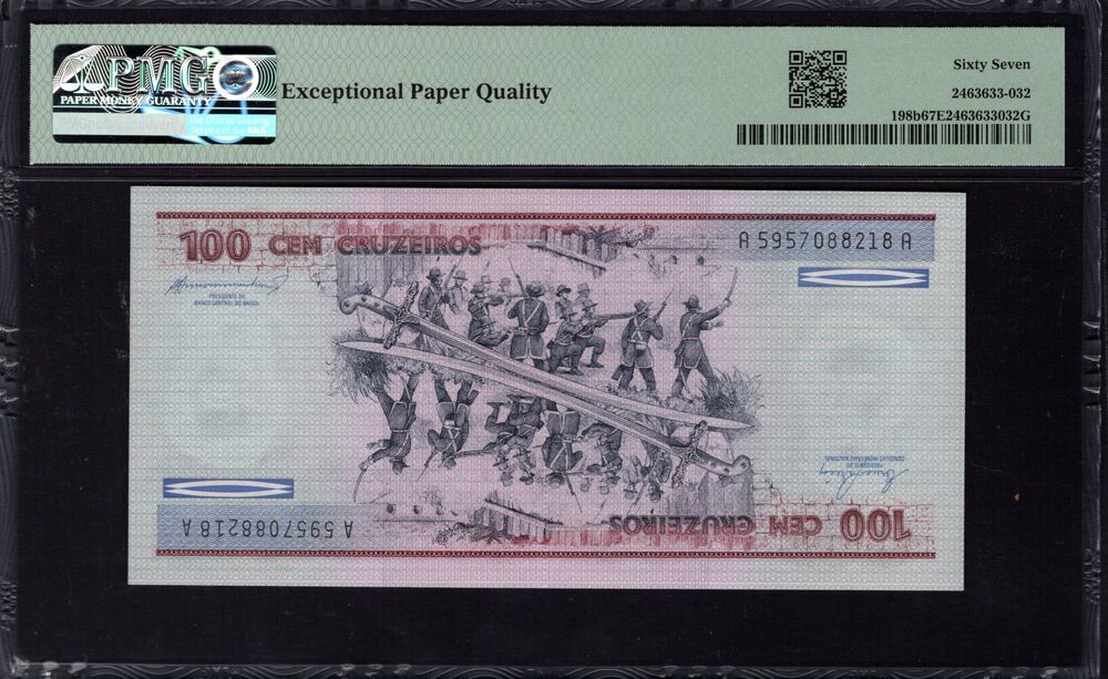 Brazil - 100 Cruzeiros 1984 - Pick # 198b - PMG 67 EPQ