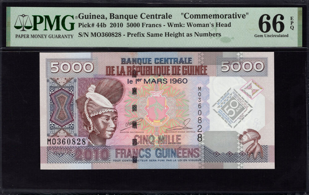 Guinea - 5000 Francs 2010 - Pick # 44b - PMG 66 EPQ