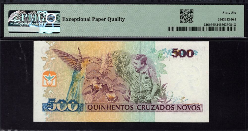 Brazil - 500 Cruzeiros 1990 - Pick # 226b - PMG 66 EPQ