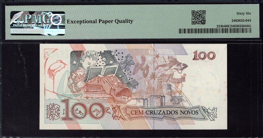 Brazil - 100 Cruzeiros 1990 - Pick # 224b - PMG 66 EPQ