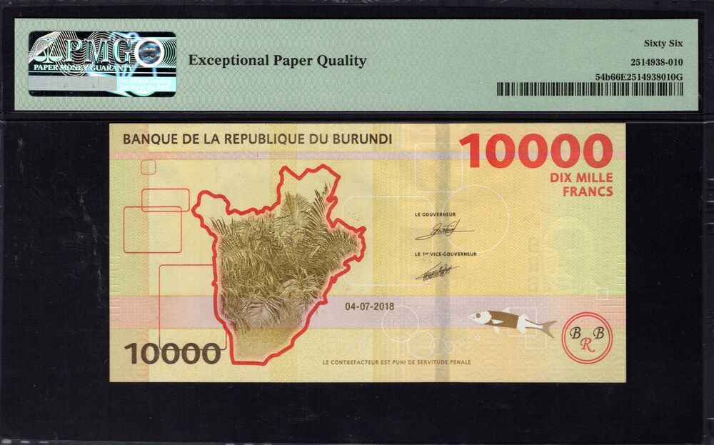 Burundi - 10.000 Francs 2018 - Pick # 54b - PMG 66 EPQ