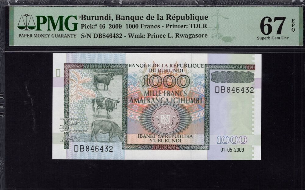 Burundi - 1000 Francs 2009 - Pick # 46 - PMG 67 EPQ