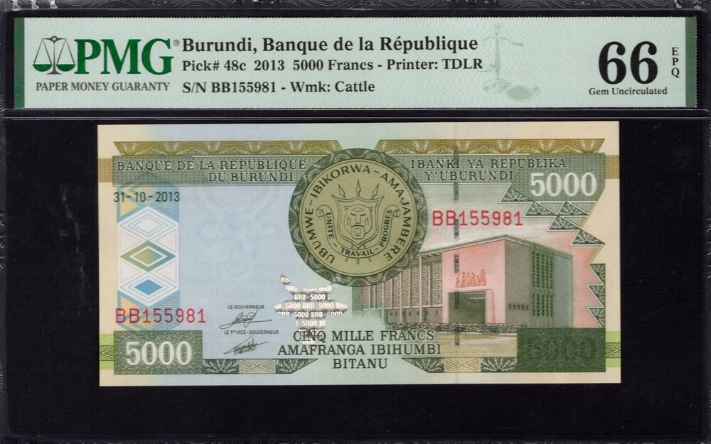 Burundi - 5000 Francs 2013 - Pick # 48c - PMG 66 EPQ