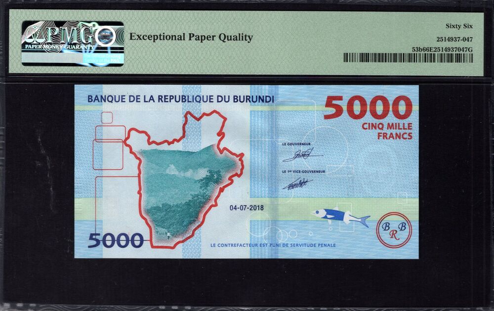 Burundi - 5000 Francs 2018 - Pick # 53b - PMG 66 EPQ
