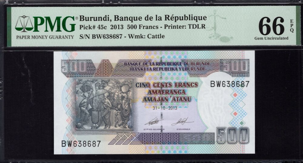 Burundi - 500 Francs 2013 - Pick # 45c - PMG 66 EPQ