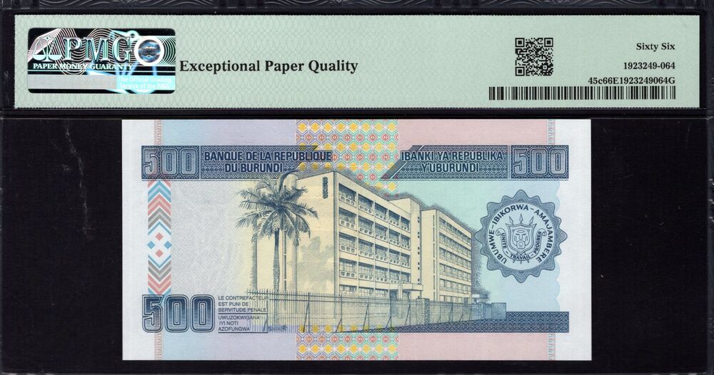 Burundi - 500 Francs 2013 - Pick # 45c - PMG 66 EPQ