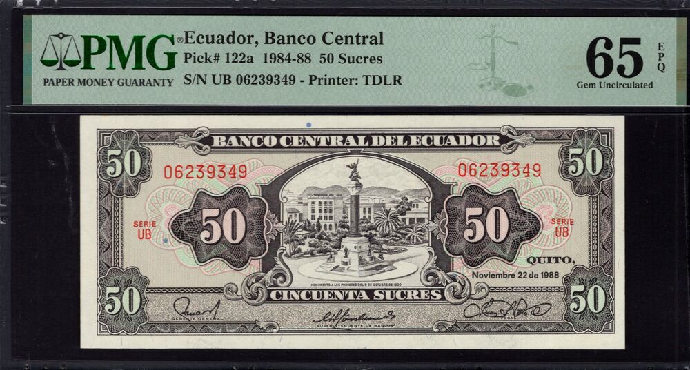 Ecuador - 50 Sucres 1984 - Pick # 122a - PMG 65 EPQ