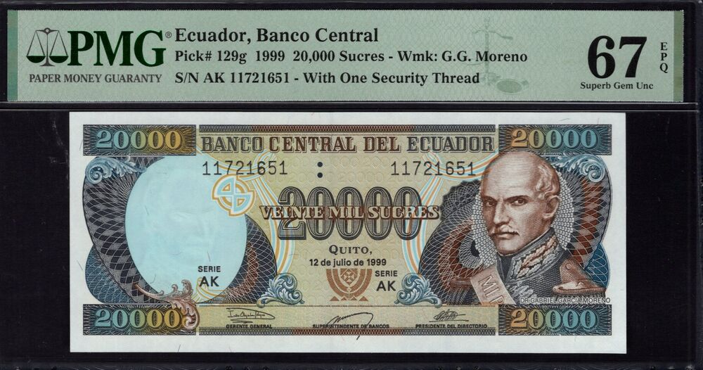 Ecuador - 20.000 Sucres 1999 - Pick # 129g - PMG 67 EPQ