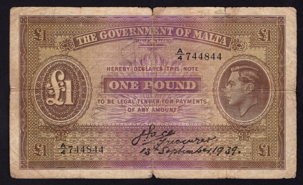 Malta - 1 Pound 1939 - Pick # 14 - VG