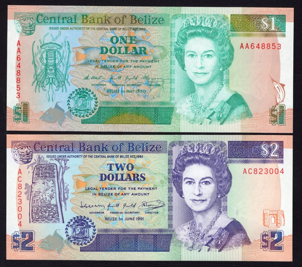 Belize - 1 & 2 Dollars 1990/91 - Pick # 51 and 52b - UNC