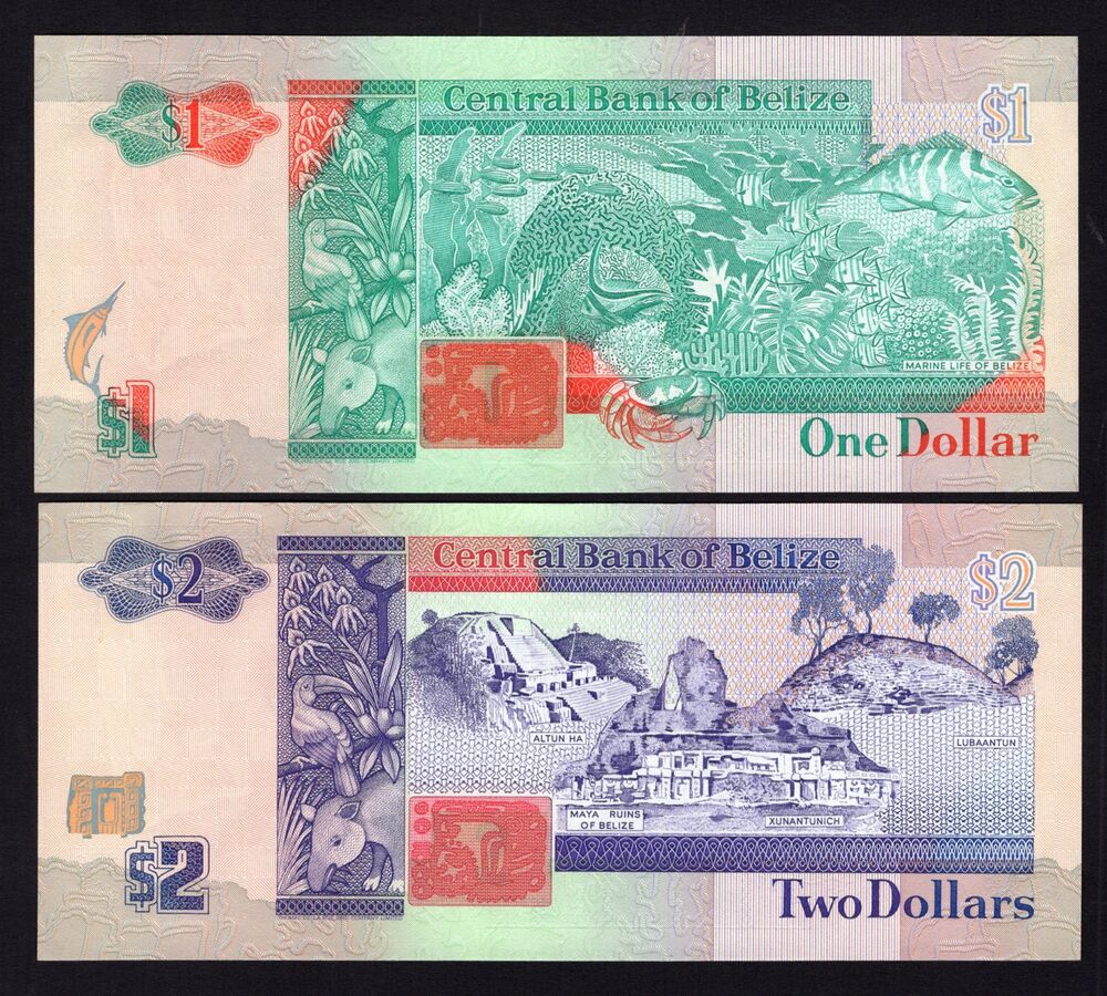 Belize - 1 & 2 Dollars 1990/91 - Pick # 51 and 52b - UNC