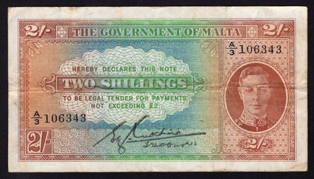 Malta - 2 Shillings 1942 - Pick # 17c - Fine