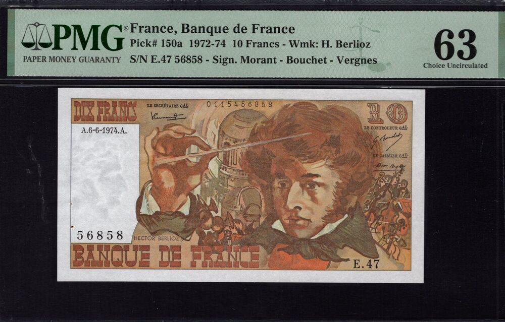 France - 10 Francs 1972 - Pick # 150a - PMG 63